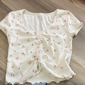 White Floral Ruched Top